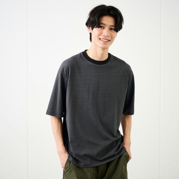 ピースフィットクール　遮熱天竺ボーダー五分袖Tシャツ