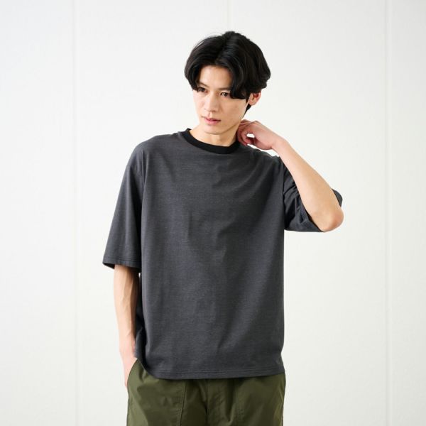 ピースフィットクール　遮熱天竺ボーダー五分袖Tシャツ