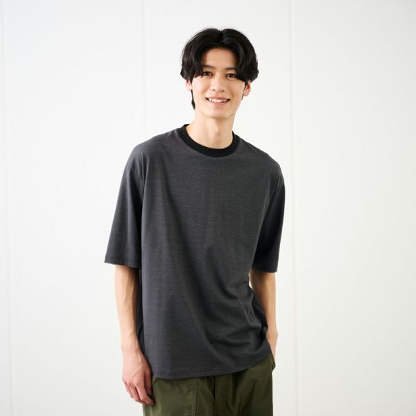ピースフィットクール　遮熱天竺ボーダー五分袖Tシャツ