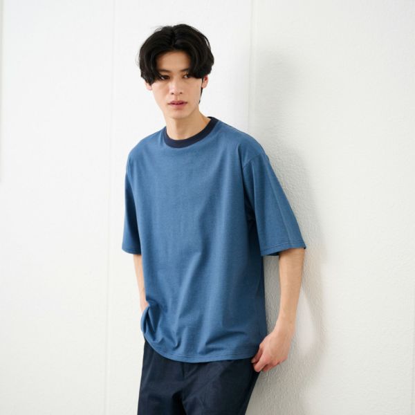 ピースフィットクール　遮熱天竺ボーダー五分袖Tシャツ
