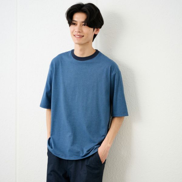 ピースフィットクール　遮熱天竺ボーダー五分袖Tシャツ