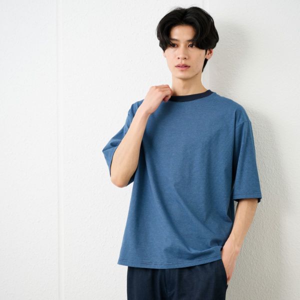 ピースフィットクール　遮熱天竺ボーダー五分袖Tシャツ