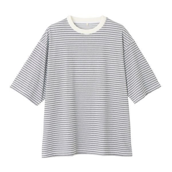 ピースフィットクール　遮熱天竺ボーダー五分袖Tシャツ