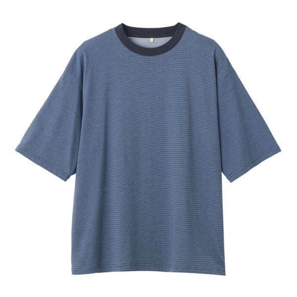 ピースフィットクール　遮熱天竺ボーダー五分袖Tシャツ