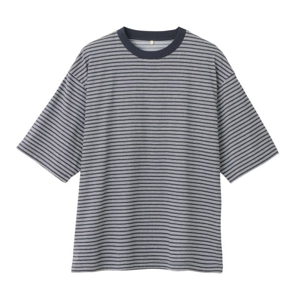 ピースフィットクール　遮熱天竺ボーダー五分袖Tシャツ