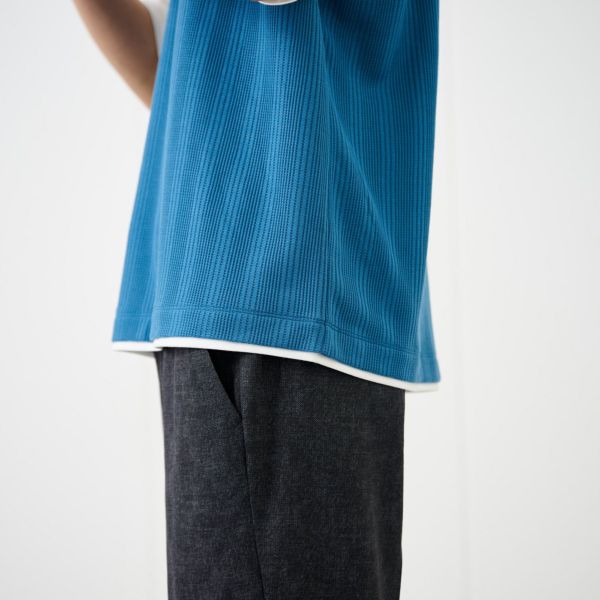 フェイクベストレイヤード　クルーネック五分袖Tシャツ