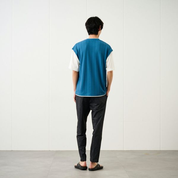 フェイクベストレイヤード　クルーネック五分袖Tシャツ