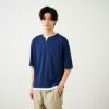 鹿の子キーネック　フェイクレイヤード5分袖Tシャツ