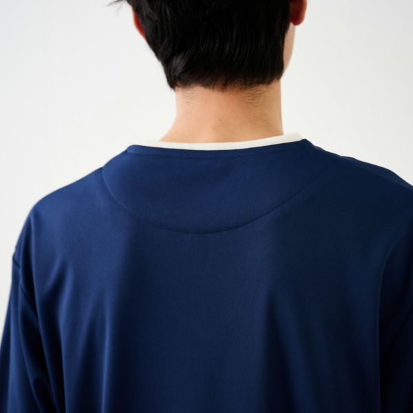 鹿の子キーネック　フェイクレイヤード5分袖Tシャツ