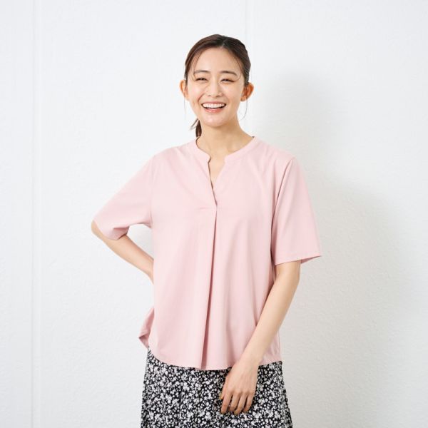 シルキーコットン　スキッパー襟Tシャツ