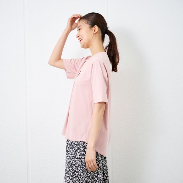 シルキーコットン　スキッパー襟Tシャツ