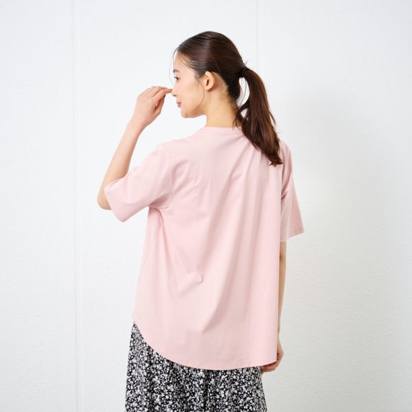 シルキーコットン　スキッパー襟Tシャツ