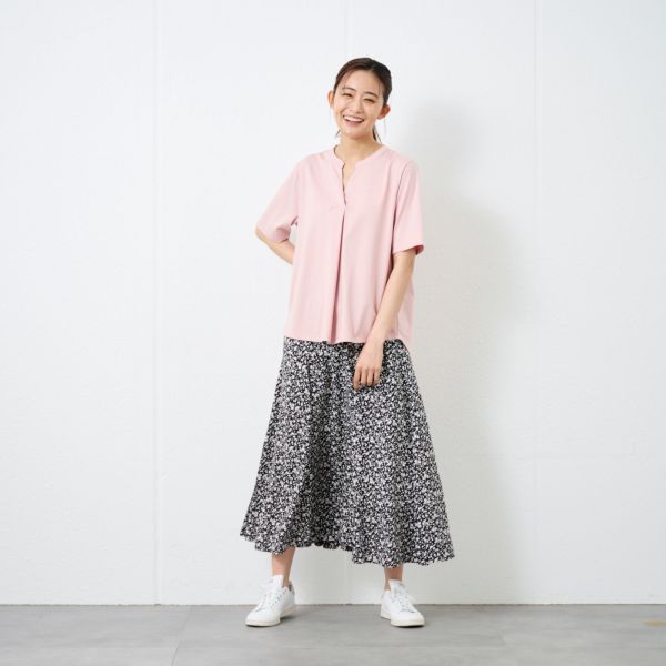 シルキーコットン　スキッパー襟Tシャツ