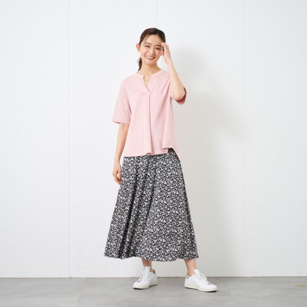 シルキーコットン　スキッパー襟Tシャツ
