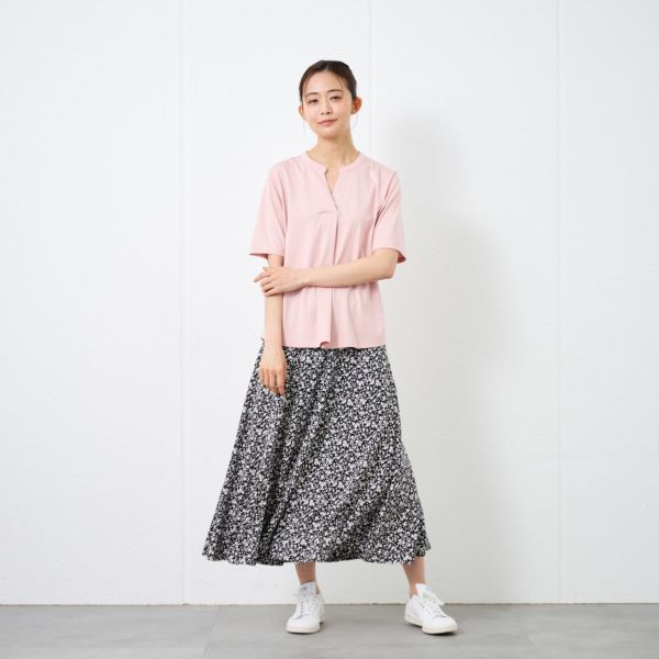 シルキーコットン　スキッパー襟Tシャツ