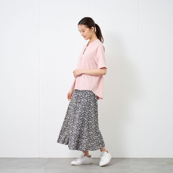 シルキーコットン　スキッパー襟Tシャツ