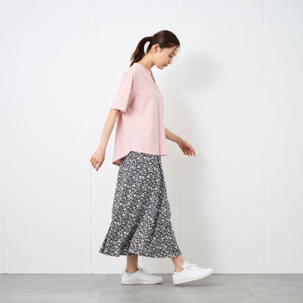 シルキーコットン　スキッパー襟Tシャツ
