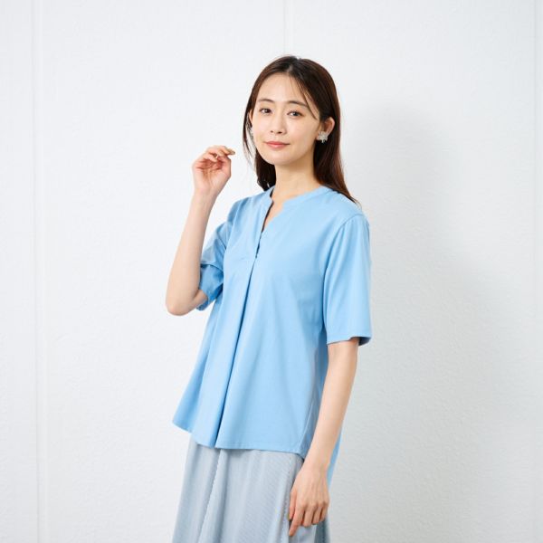 シルキーコットン　スキッパー襟Tシャツ