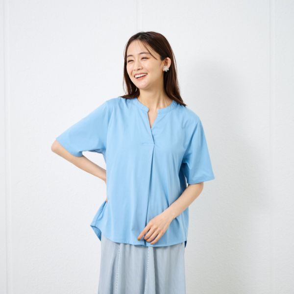 シルキーコットン　スキッパー襟Tシャツ