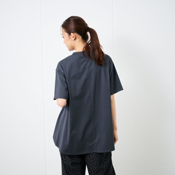 シルキーコットン　モックネックフレンチ袖Tシャツ