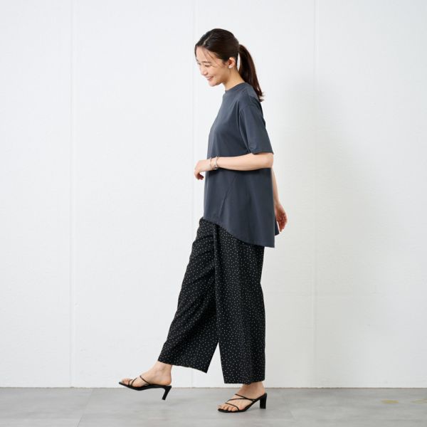 シルキーコットン　モックネックフレンチ袖Tシャツ