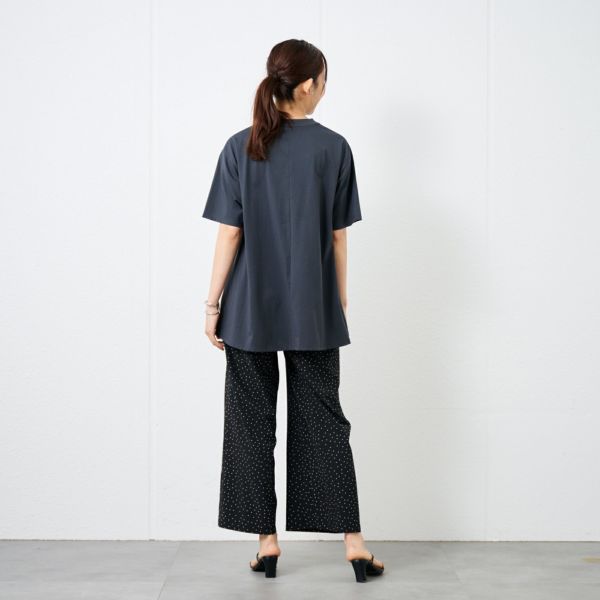 シルキーコットン　モックネックフレンチ袖Tシャツ