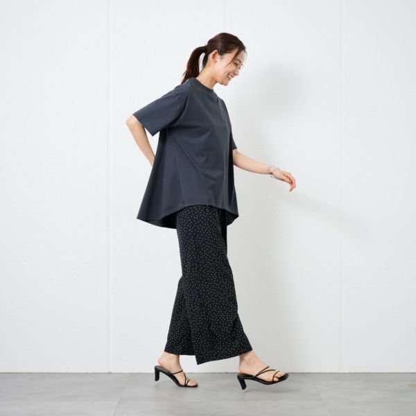 シルキーコットン　モックネックフレンチ袖Tシャツ