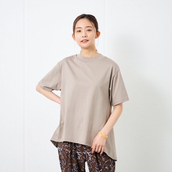 シルキーコットン　モックネックフレンチ袖Tシャツ