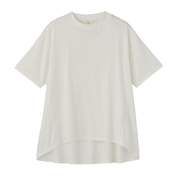 シルキーコットン　モックネックフレンチ袖Tシャツ
