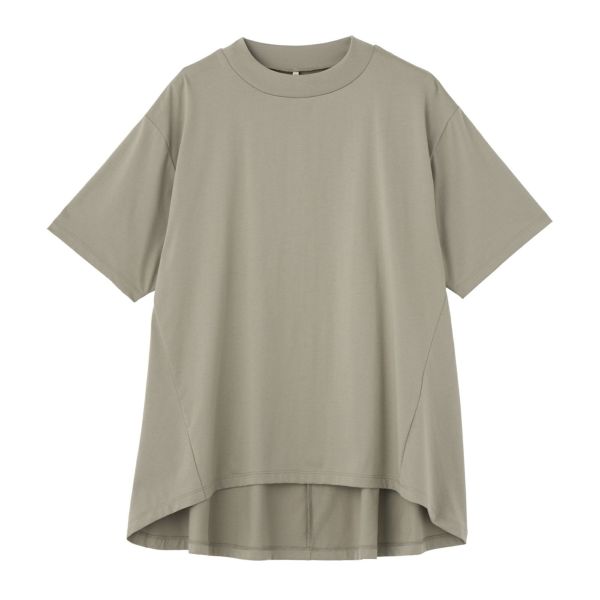 シルキーコットン　モックネックフレンチ袖Tシャツ