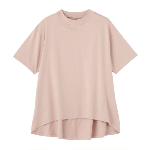 シルキーコットン　モックネックフレンチ袖Tシャツ