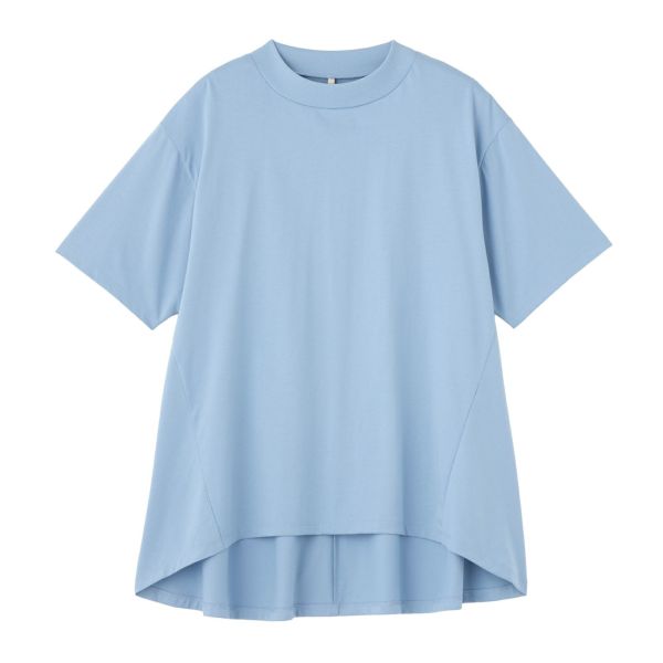 シルキーコットン　モックネックフレンチ袖Tシャツ