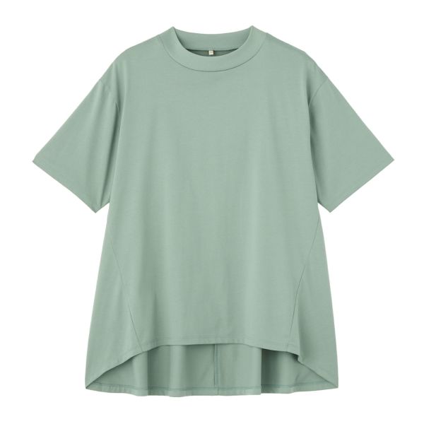 シルキーコットン　モックネックフレンチ袖Tシャツ