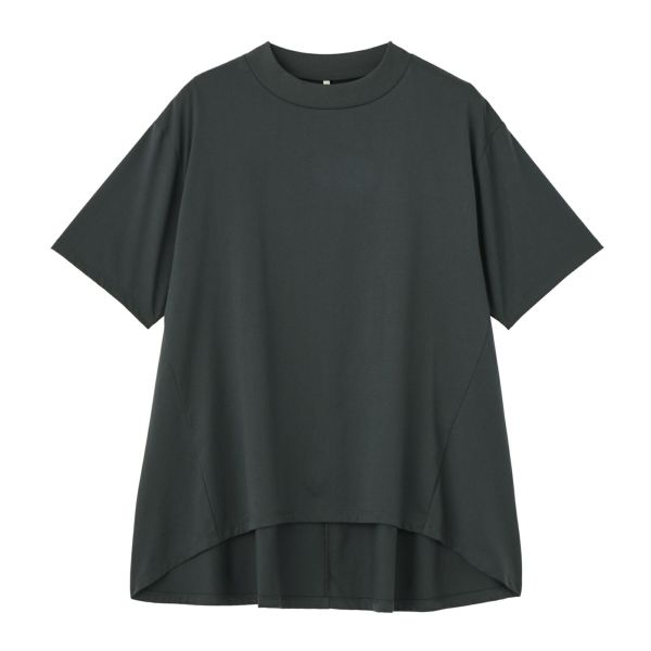 シルキーコットン　モックネックフレンチ袖Tシャツ