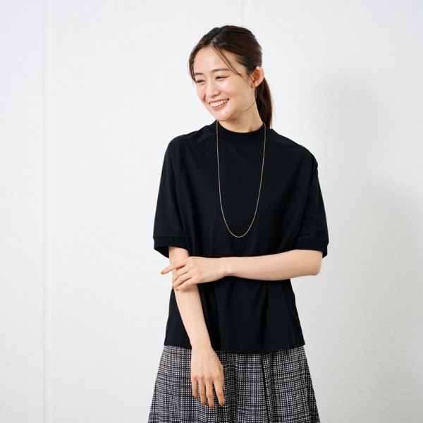 綿１００モックネックラグランＴシャツ