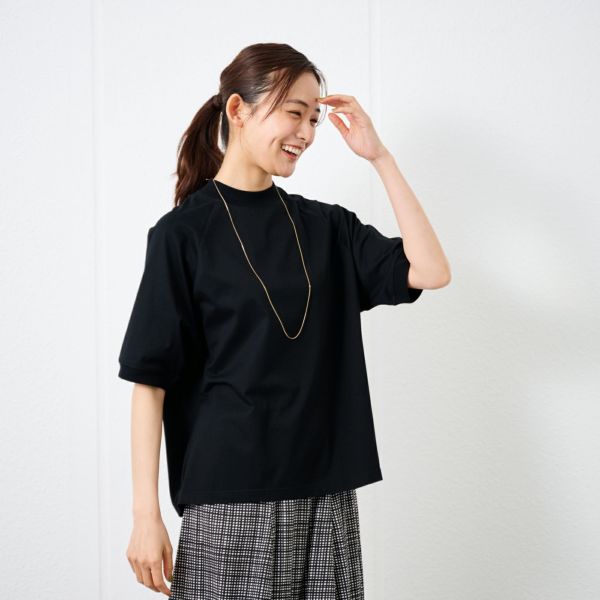 綿１００モックネックラグランＴシャツ