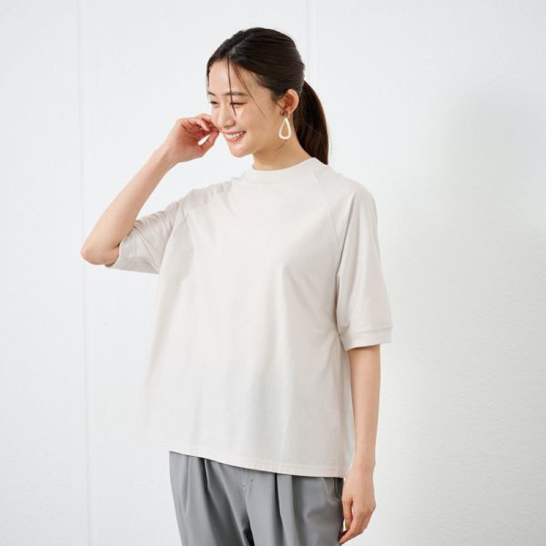 綿１００モックネックラグランＴシャツ