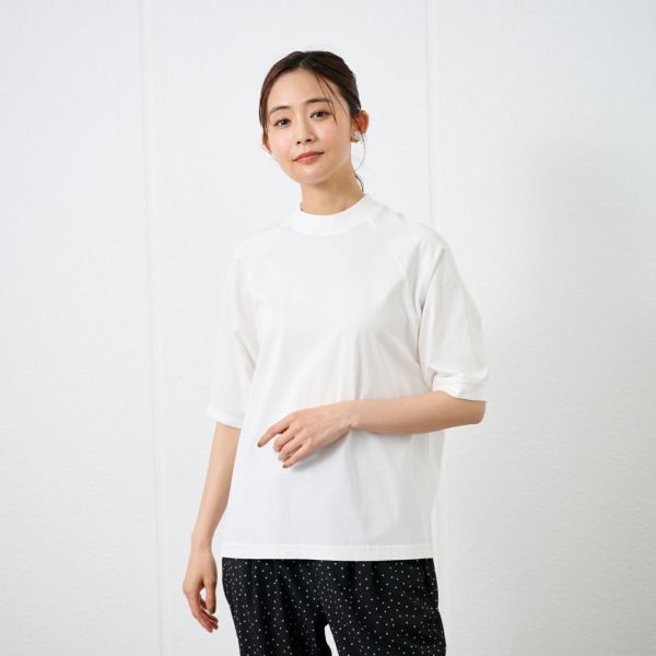 綿１００モックネックラグランＴシャツ
