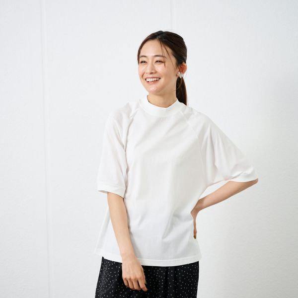 綿１００モックネックラグランＴシャツ