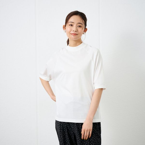 綿１００モックネックラグランＴシャツ