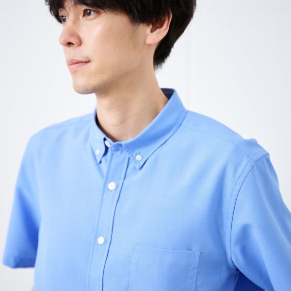 【てまラク】さらさら無地ボタンダウン半袖シャツ