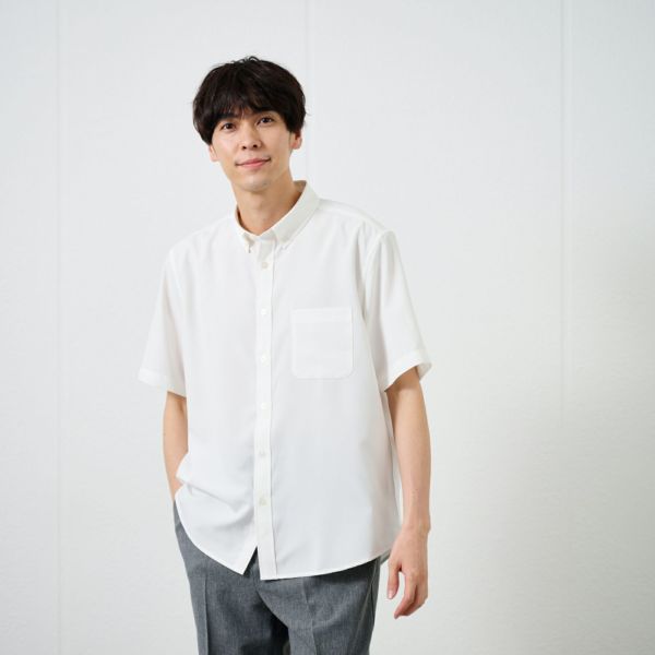 【てまラク】さらさら無地ボタンダウン半袖シャツ