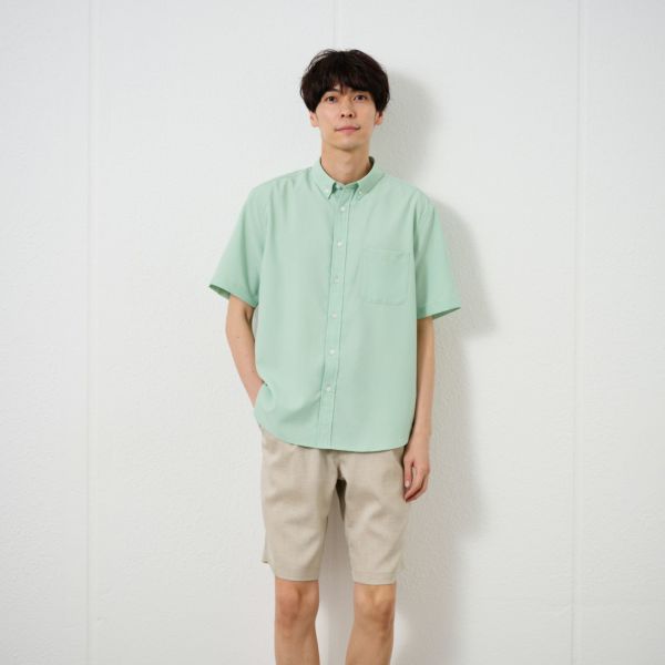 【てまラク】さらさら無地ボタンダウン半袖シャツ