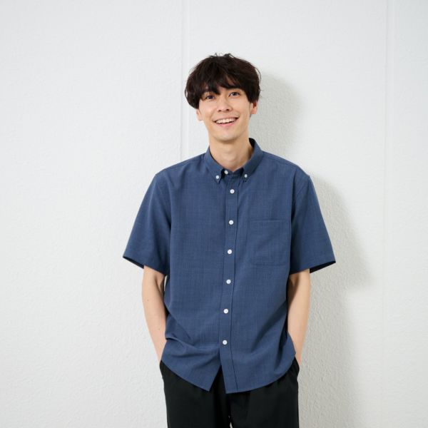 【てまラク】さらさら無地ボタンダウン半袖シャツ