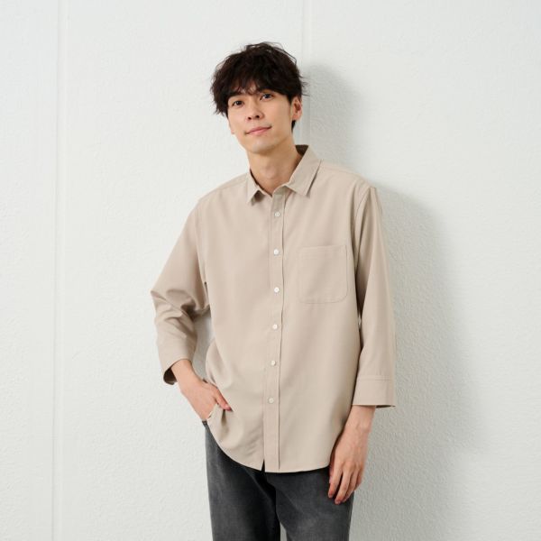 【てまラク】さらさら無地７分袖シャツ