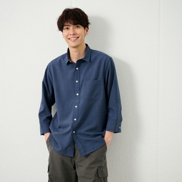 【てまラク】さらさら無地７分袖シャツ