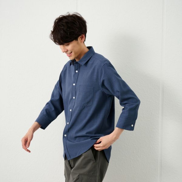 【てまラク】さらさら無地７分袖シャツ