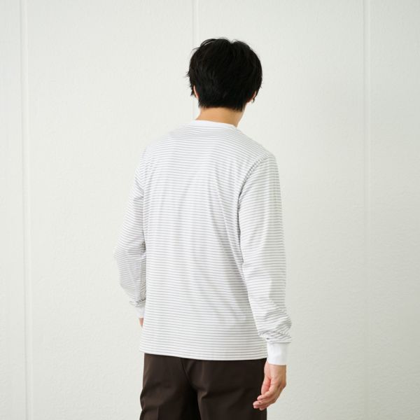 シルキータッチコットン　クルーボーダー長袖Tシャツ
