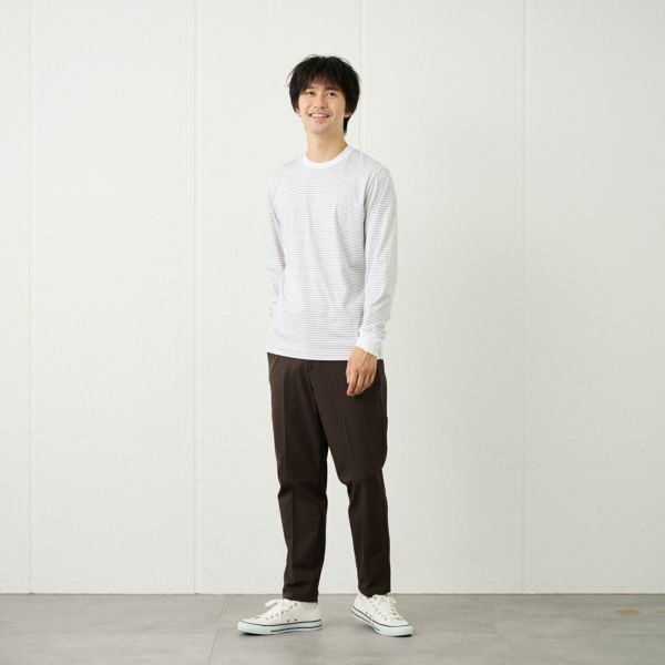 シルキータッチコットン　クルーボーダー長袖Tシャツ