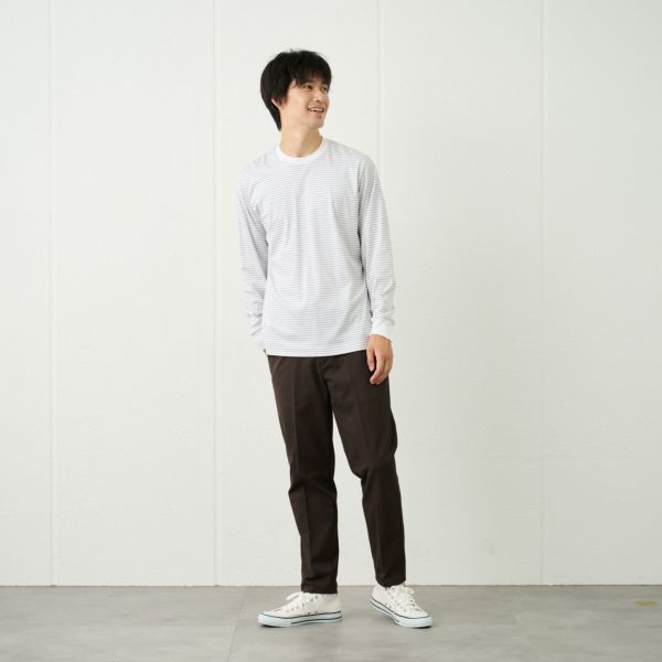 シルキータッチコットン　クルーボーダー長袖Tシャツ